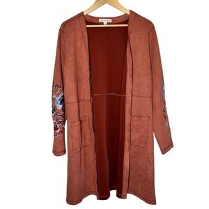 Cactus & Pearl Women’s Open Cardigan Jacket Large Boho Faux Suede Embroidered